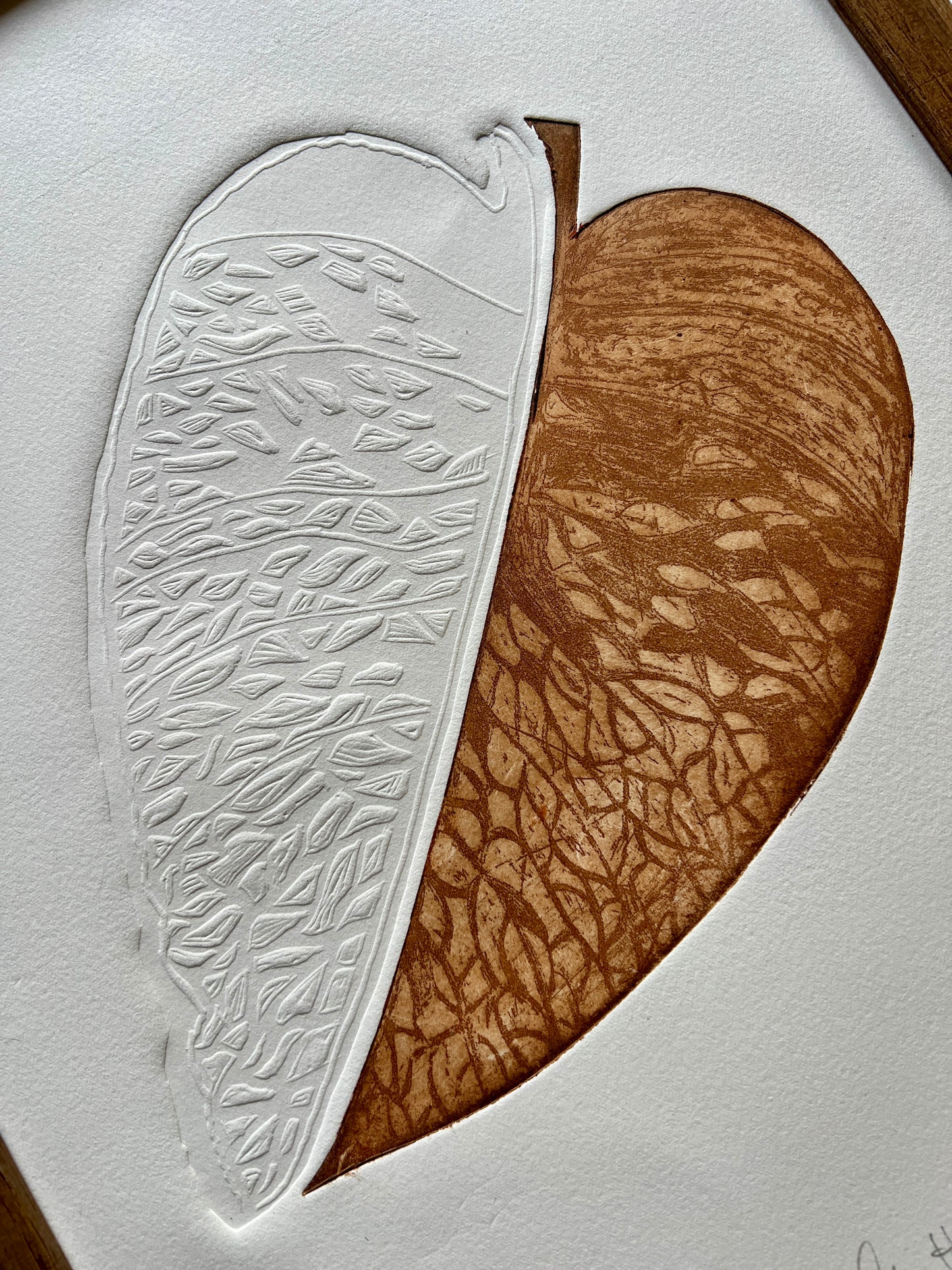 LINDENBLATT Originaldruckgrafik Radierung mit Prägung im Rahmen 30x40 cm