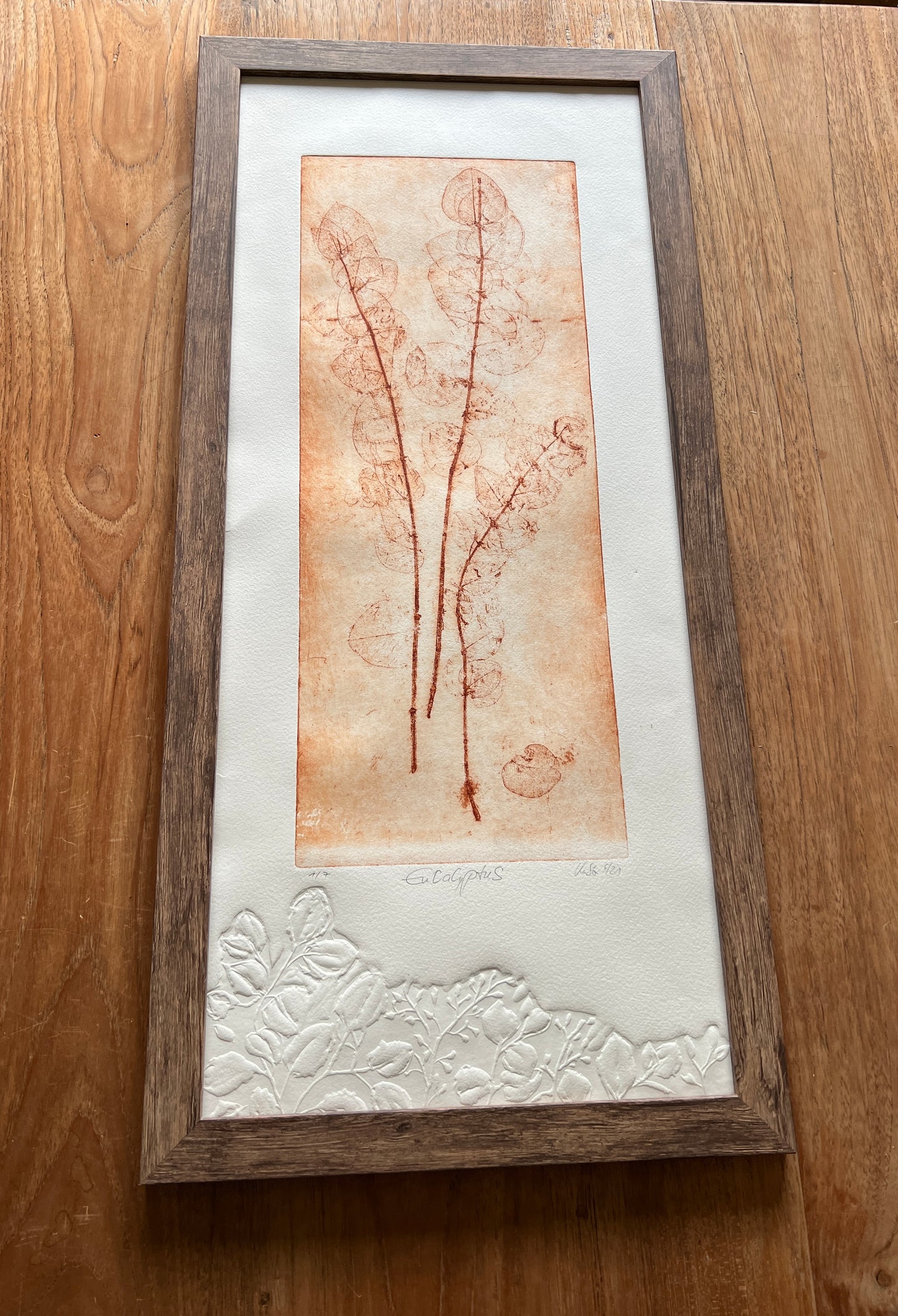 EUKALYPTUS Originaldruckgrafik Radierung Vernis mou mit Prägung, im Rahmen 35x75 cm