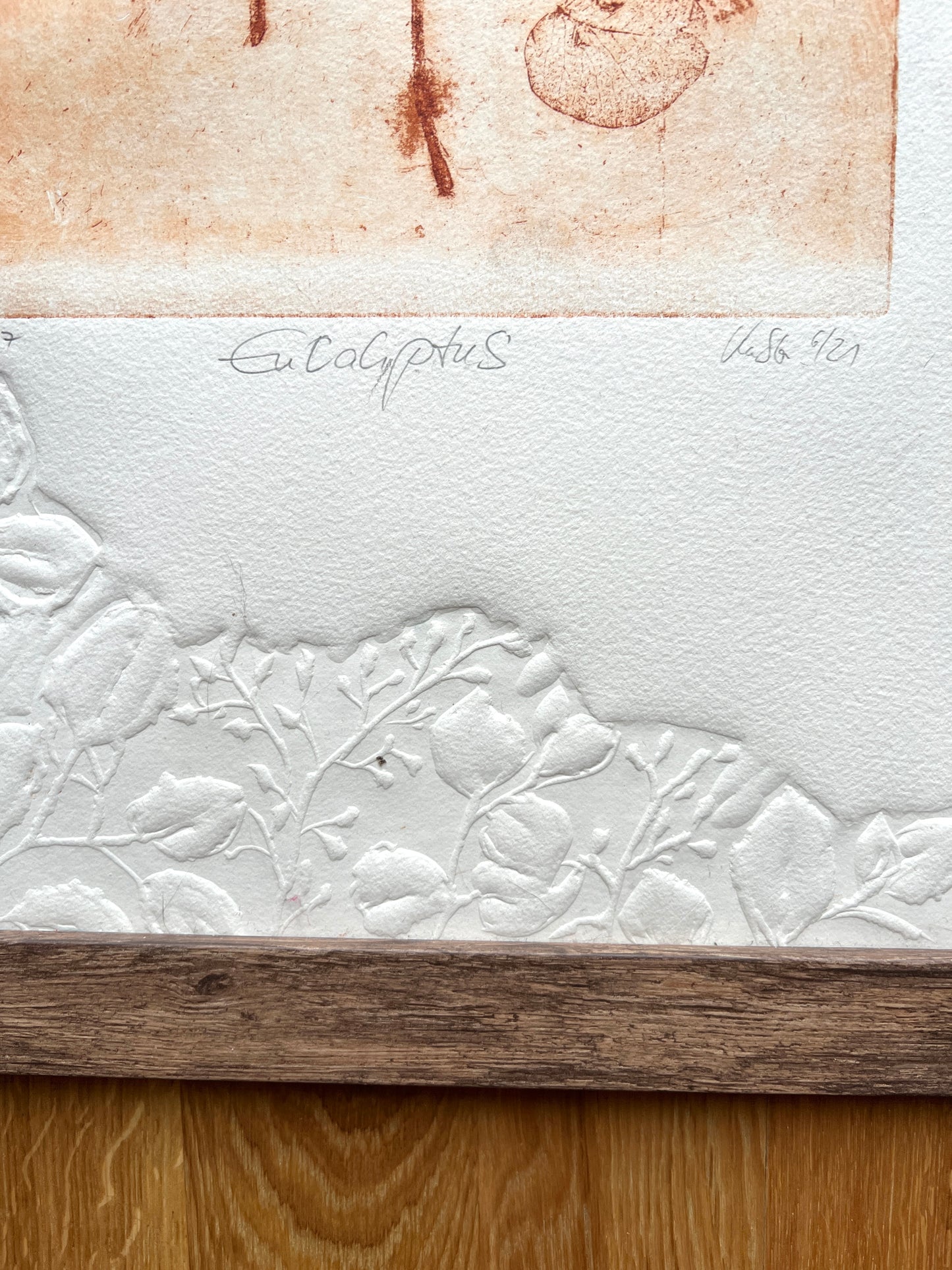 EUKALYPTUS Originaldruckgrafik Radierung Vernis mou mit Prägung, im Rahmen 35x75 cm