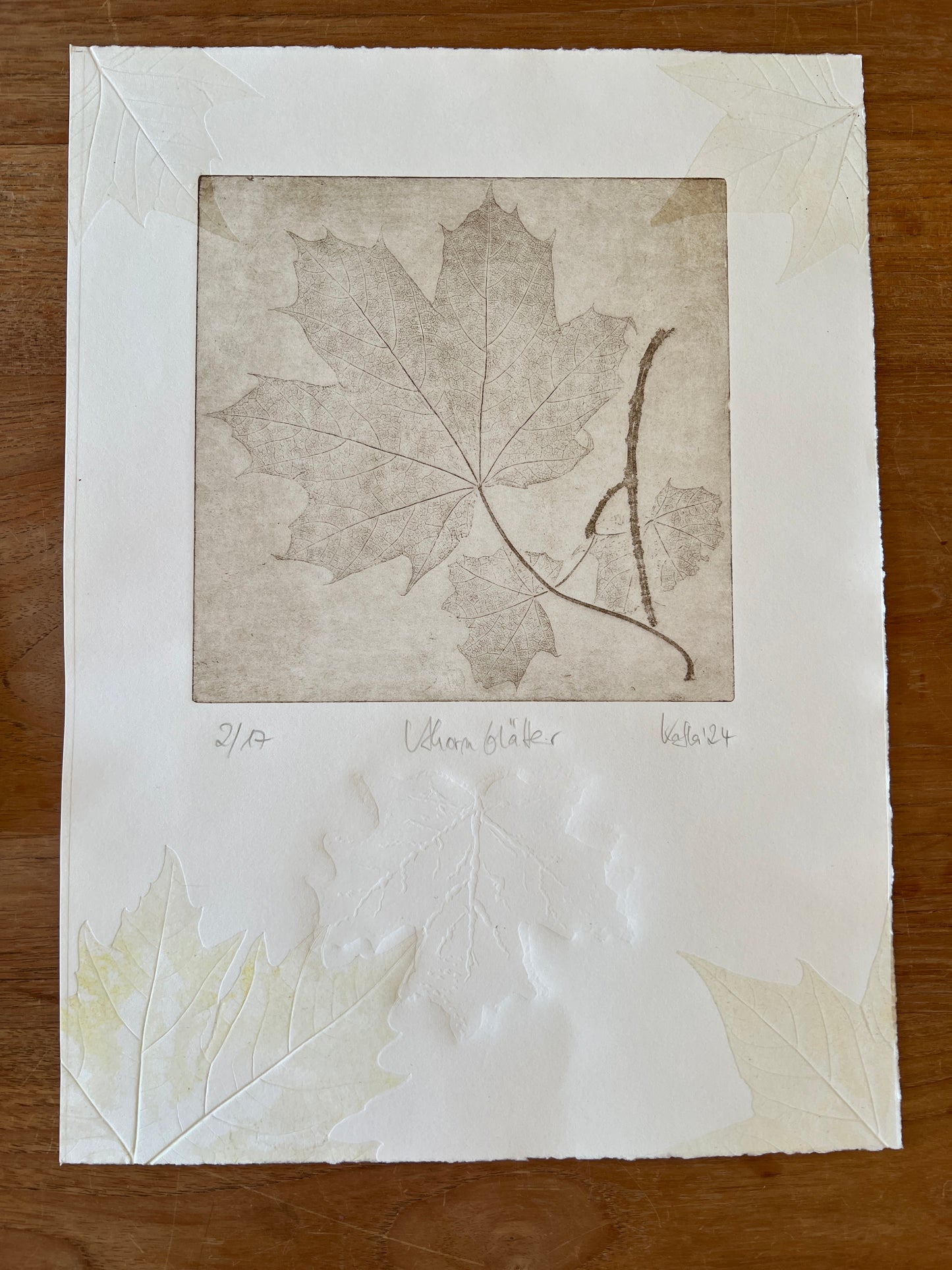 AHORN Originaldruckgrafik Radierung Vernis mou mit Prägungen 30x40 cm