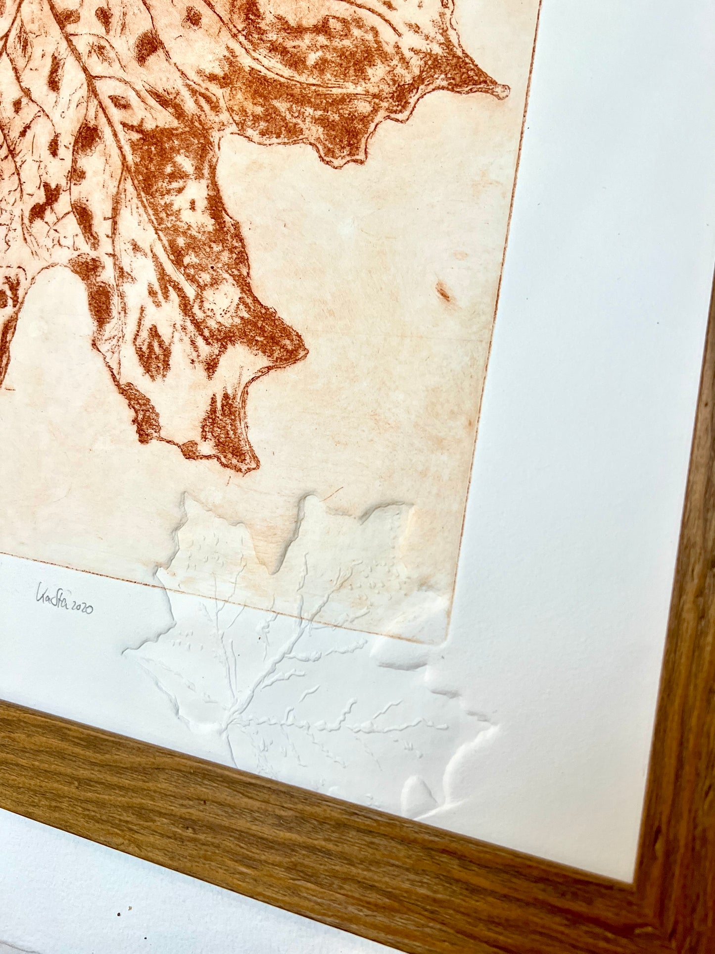 MAPLE - AHORN Originaldruckgrafik Radierung Aquatinta mit Blindprägung im Echtholzrahmen 40x40 cm