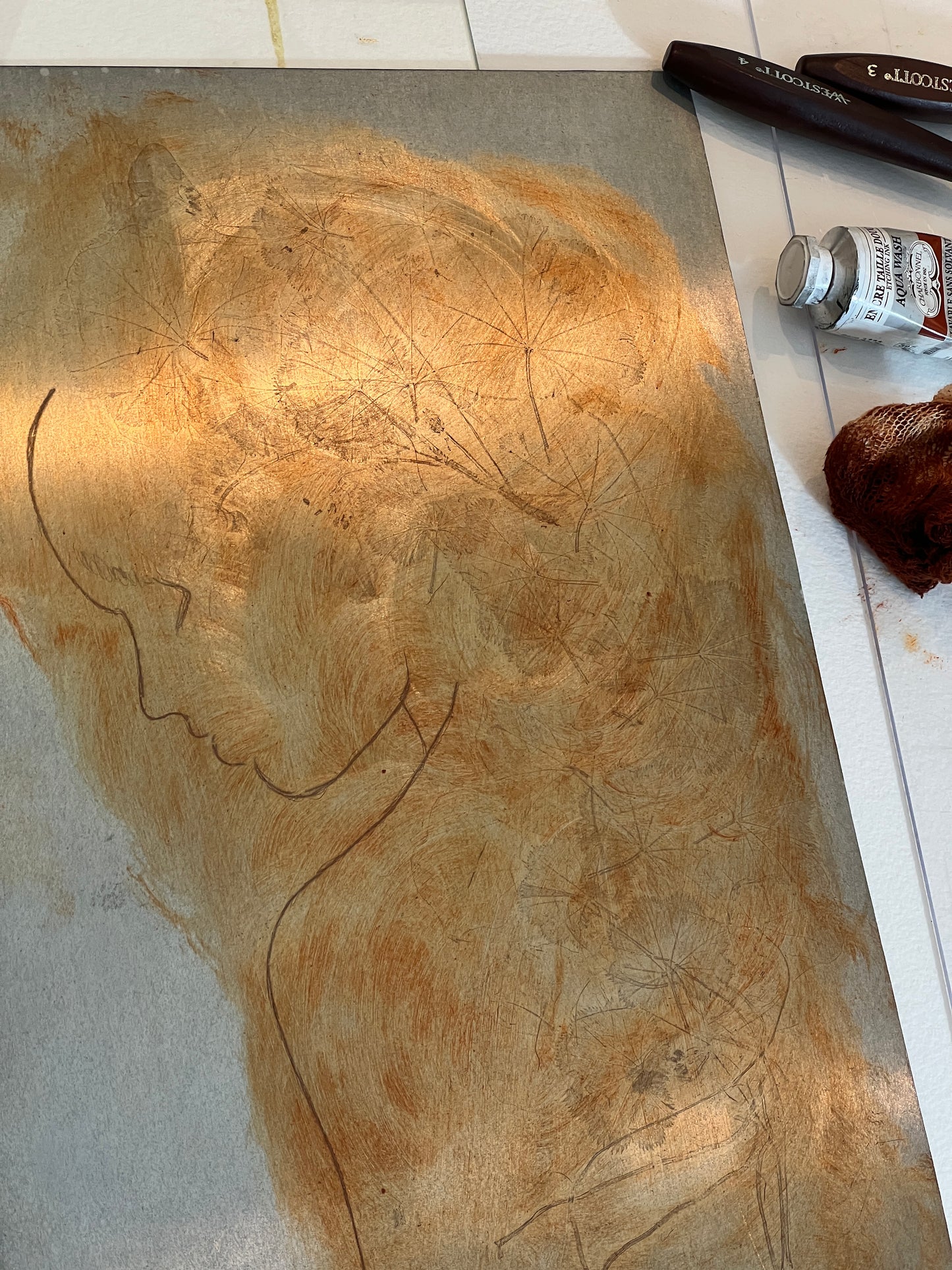 DIE HEILERIN - FRAUENMANTEL Originaldruckgrafik Radierung Vernis mou 30x40 cm