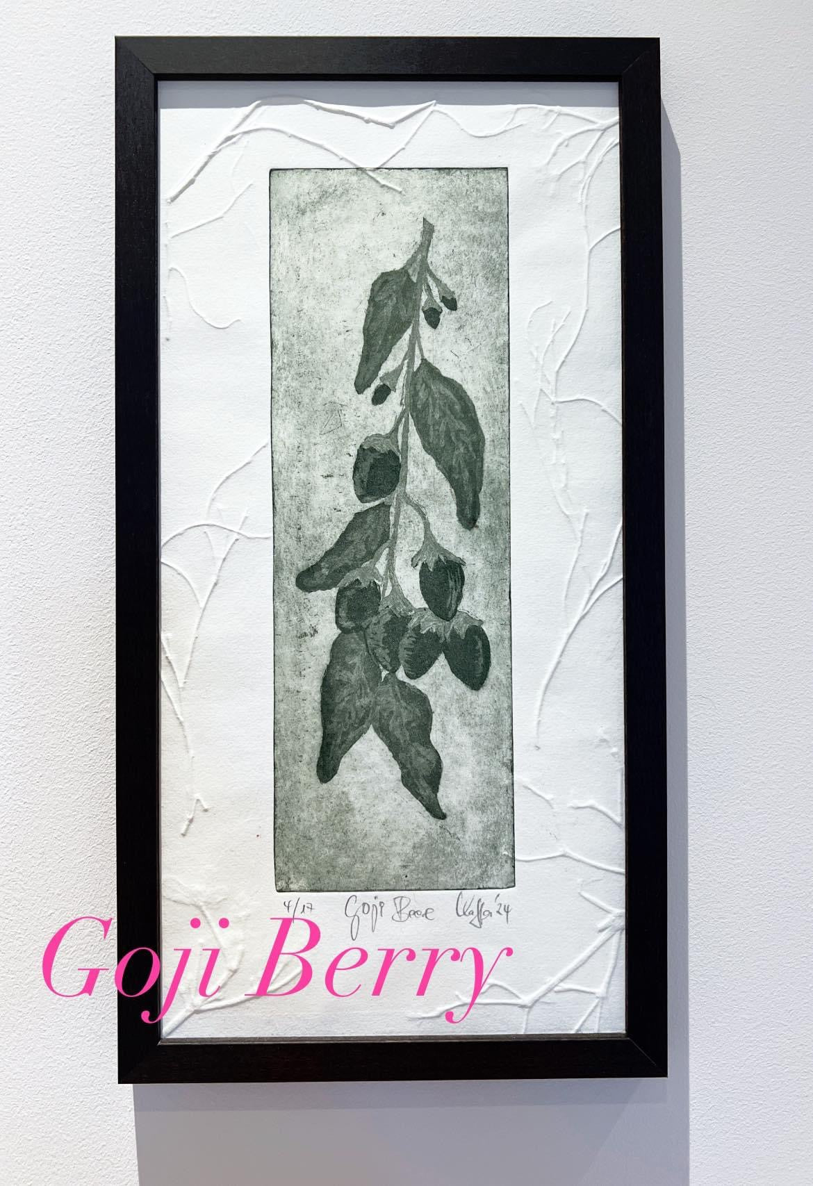GOJI BERRY Originaldruckgrafik Radierung Aquatinta mit Prägung im Rahmen 20x40 cm