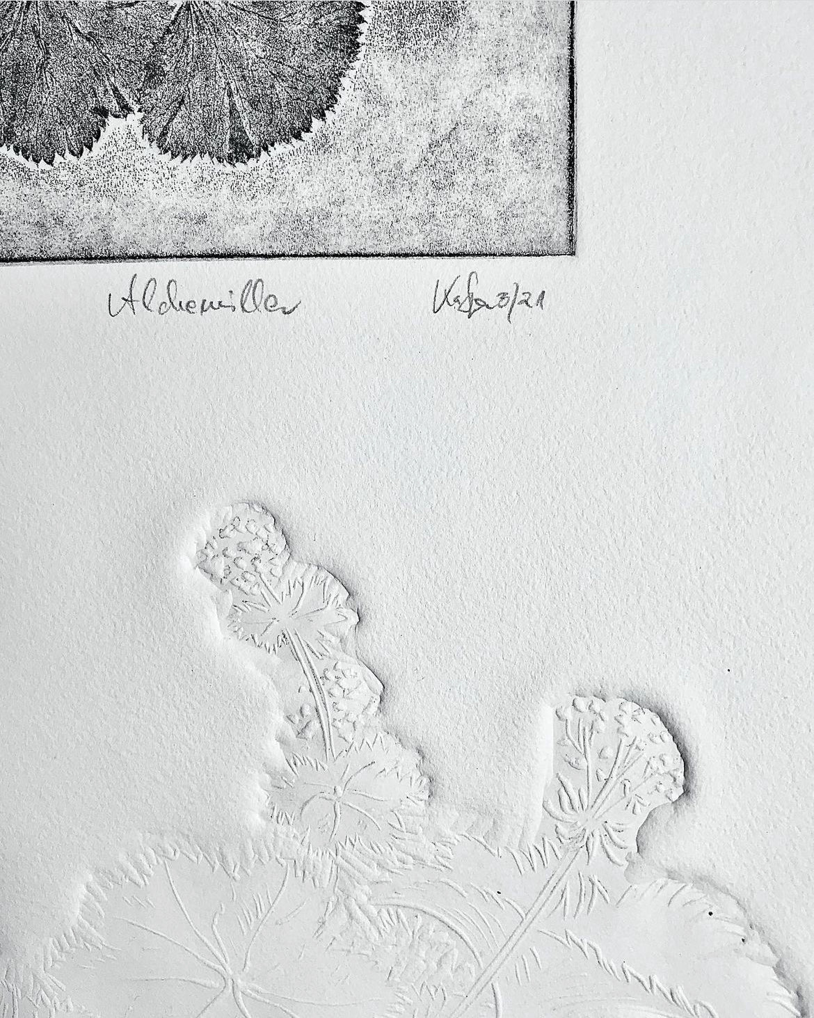 FRAUENMANTEL Originaldruckgrafik Radierung Vernis mou mit Prägung im Rahmen 20x40 cm