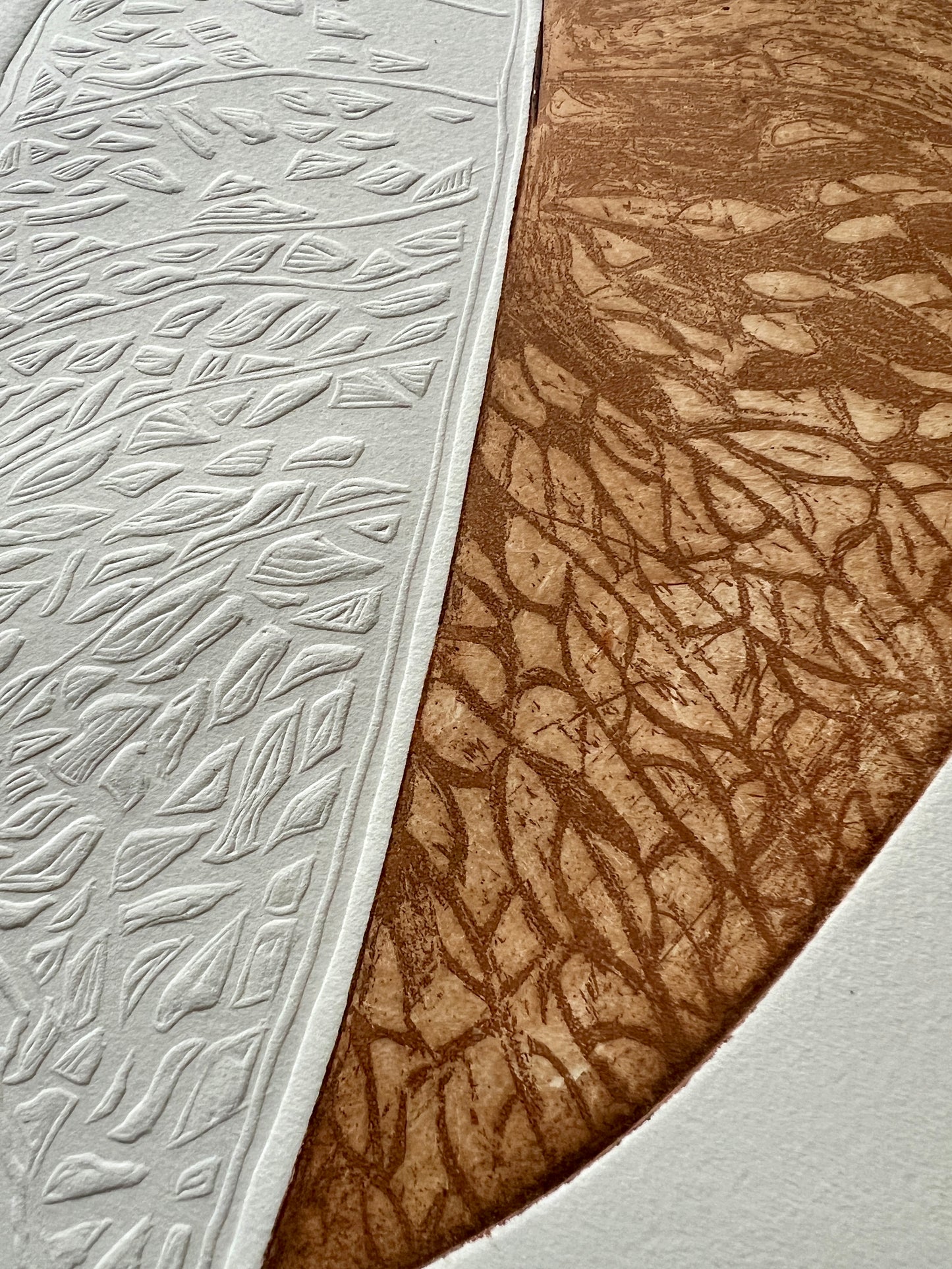 LINDENBLATT Originaldruckgrafik Radierung mit Prägung im Rahmen 30x40 cm