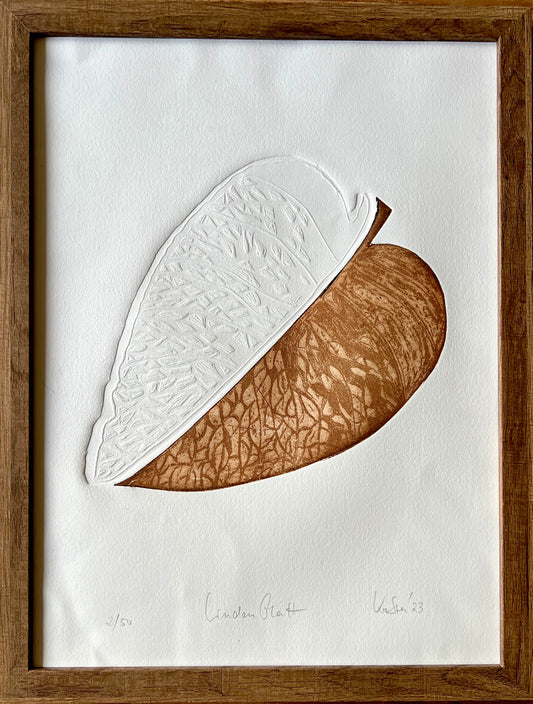 LINDENBLATT Impresión original grabado gráfico con relieve en marco 30x40 cm