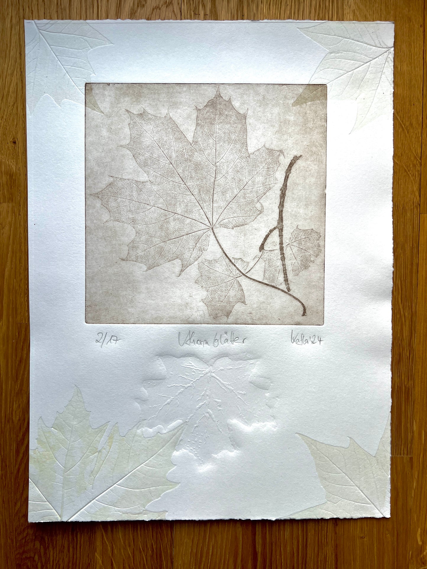 MAPLE - AHORN Originaldruckgrafik Radierung Vernis mou mit Prägungen im Rahmen 30x40 cm