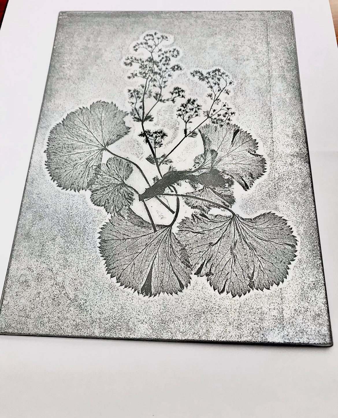 FRAUENMANTEL Originaldruckgrafik Radierung Vernis mou mit Prägung im Rahmen 20x40 cm