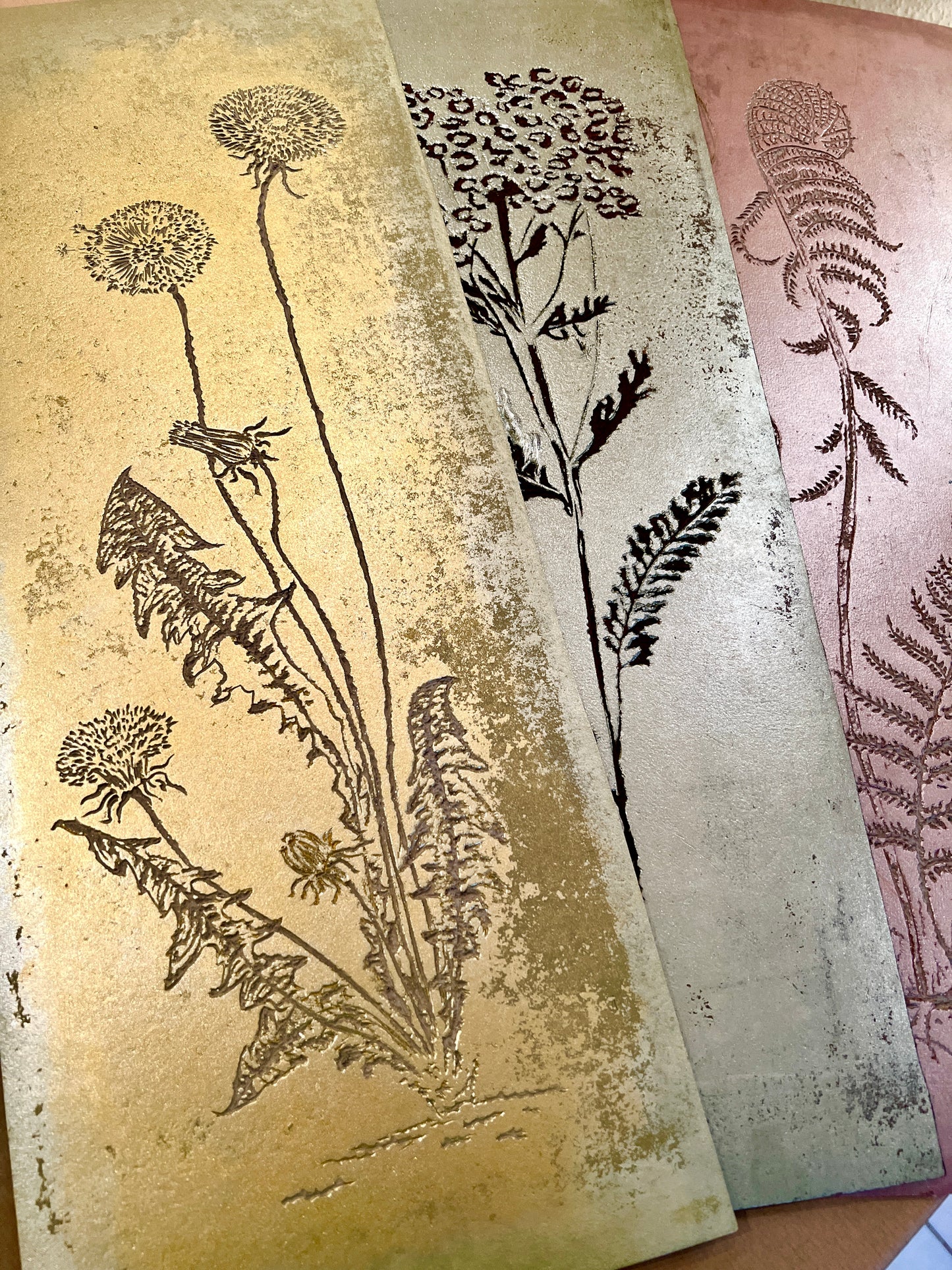 LÖWENZAHN Originaldruckgrafik Reliefdruck Unikat 30x80 cm