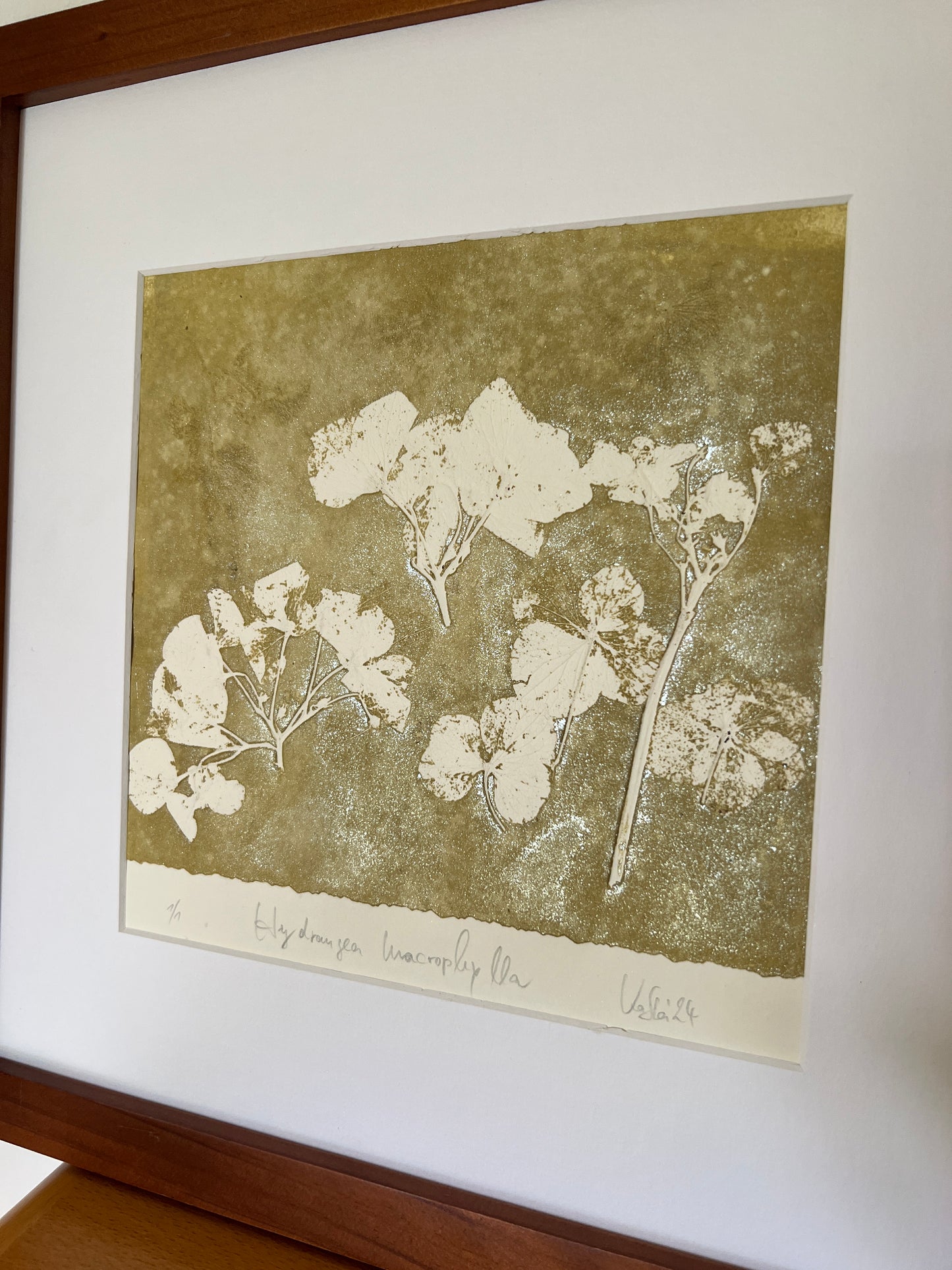 HORTENSIA original print graphic monotype relief print 30x30 cm