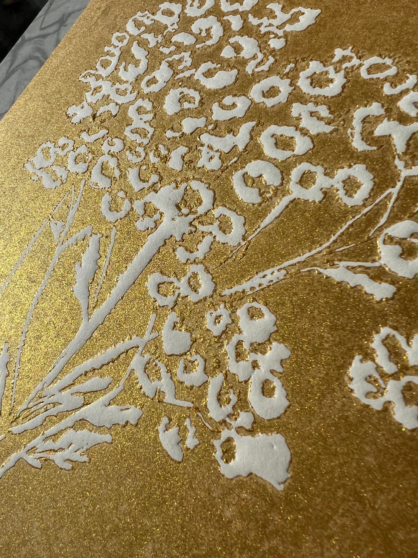 x Yarrow original print graphic gold relief print in passe-partout 30x40 cm