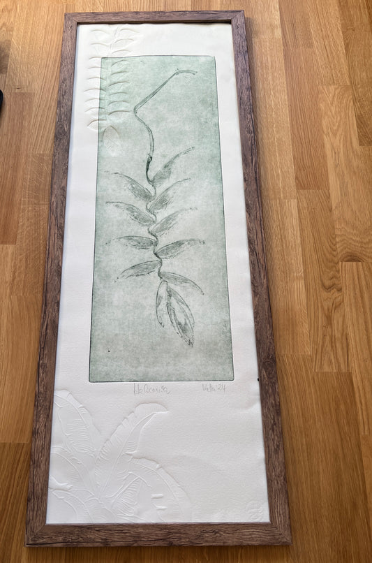 HELICONIA impresión original grabado vernis mou 30x75 cm